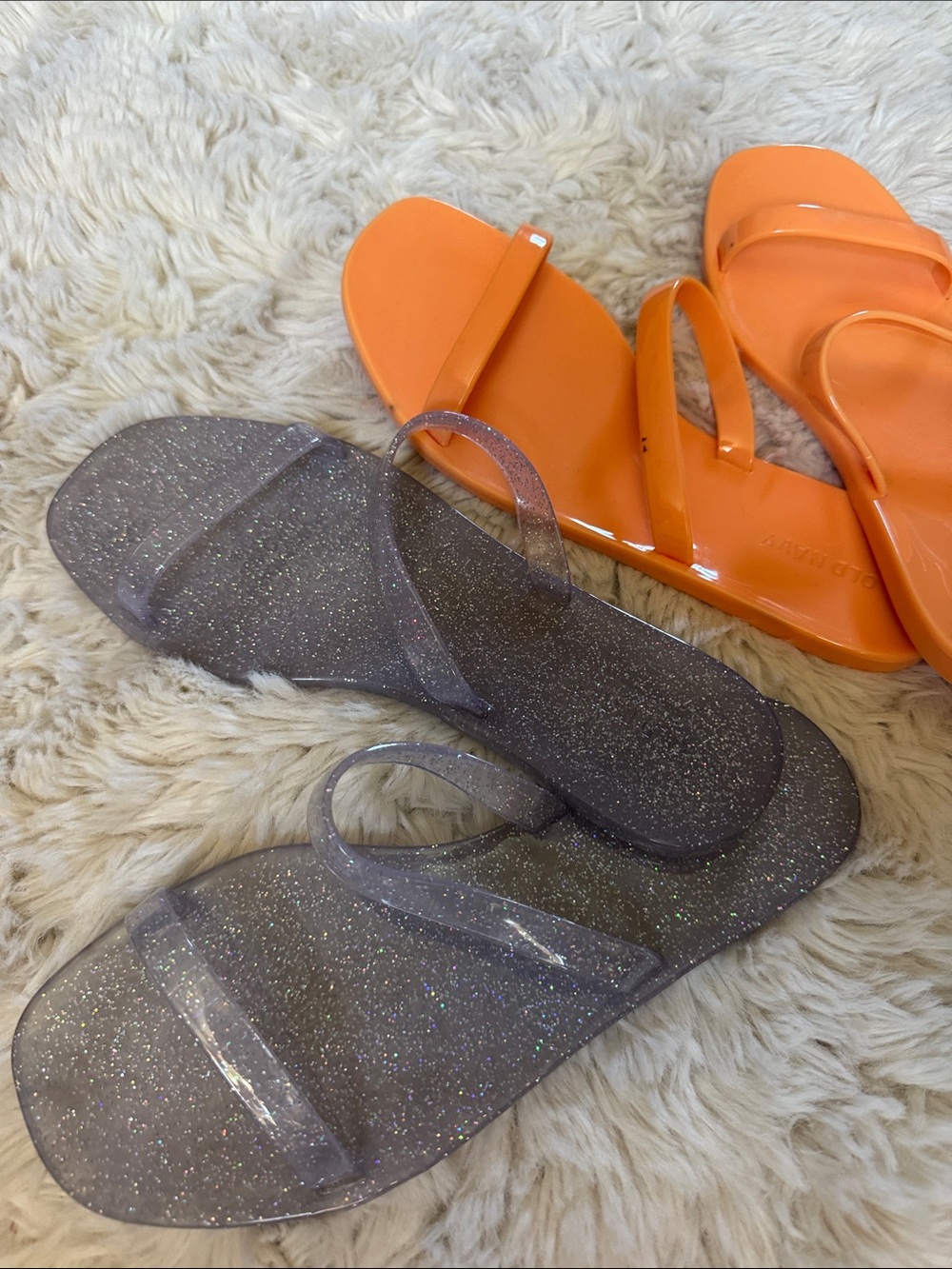 Old Navy Women's Orange and Silver Glitter Jelly Sandals Bundle Size 6